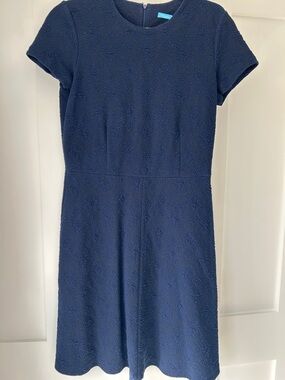 J. McLaughlin Navy Asymmetrical Textured Fit-and-Flare Dress